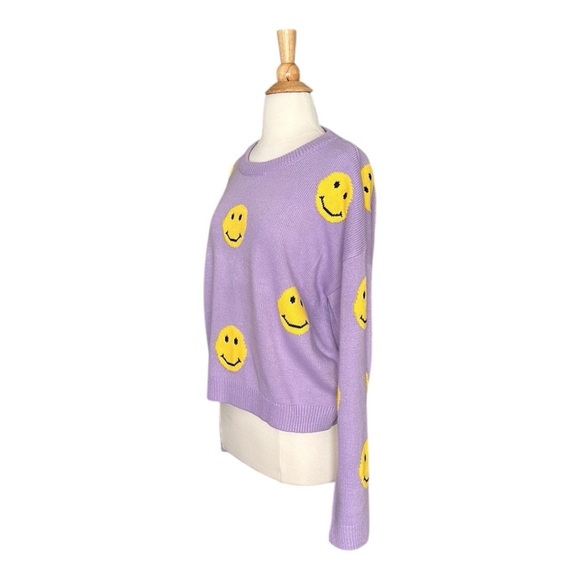 GREY LAB Smiley Face Pullover Sweater Novelty Retro 70s Lavender Size XL - Picture 8 of 16